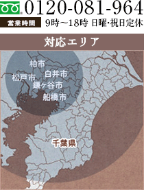 お問い合わせ　0120-081-964 営業時間9時から18時　日曜・祝日定休 対応エリア