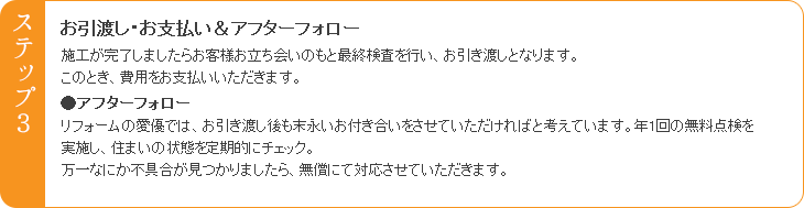 お引渡し・お支払い＆アフターフォロー